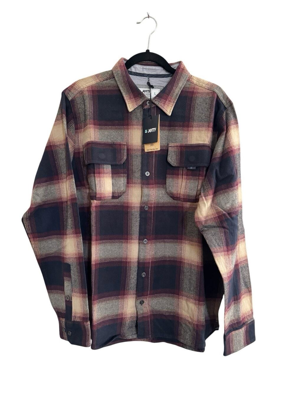 Jetty Arbor Thick Flannel Shirt Men Large Maroon Plaid Button Camp Surfer #NE162